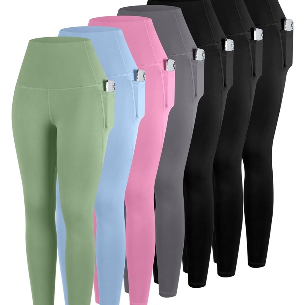 Women's High-Waist Leggings - Black, Gray, Pink, Blue, Green